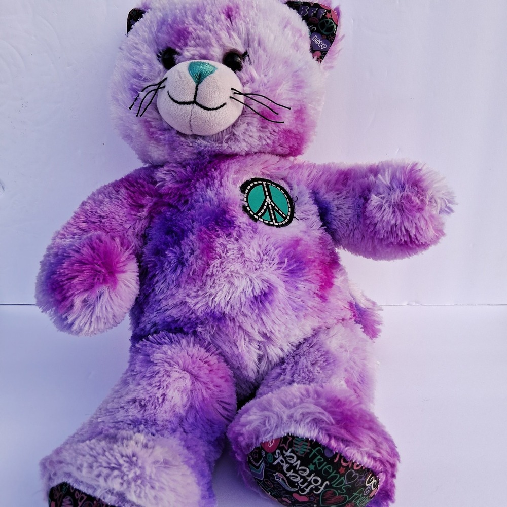 Build A Bear Purple Tie Dye Peace Sign Kitty Cat Plush 17" BFF Friends Forever - Picture 1 of 12